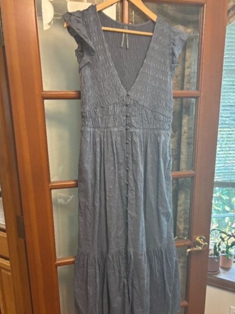Anthropologie Dusty Blue Tiered Smocked Maxi Dress - Picture 4 of 6